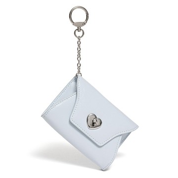 愛心鎖鑰匙圈 多功能卡夾零錢包 天藍色