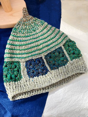 純手工 印象派油畫感小尖頂全羊毛帽 花窗 藝術家帽 減齡 小臉