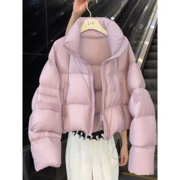 (免運)韓系超好看少女粉色短款羽絨服女冬季2025新款小個子面包外套