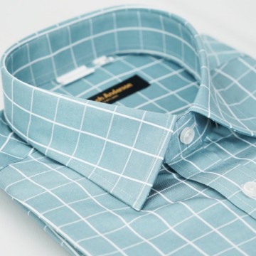 金安德森 綠白線格窄版長袖襯衫