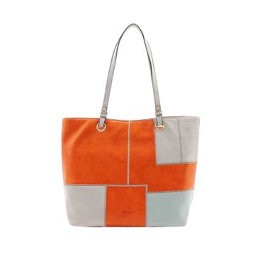 FIRANO-多彩幾何宮格拚色手提肩背包(橘x灰)