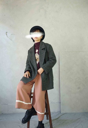 尋寶古著-Calvin Klein深灰千鳥格毛料雙排扣西裝外套