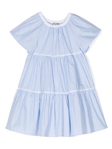 Il Gufo - pinstripe-pattern flared dress - kids - Cotton - 3 - Blue