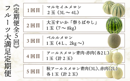 《定期便全5回》フルーツ大満足定期便 ／ すいか マスクメロン 高級メロン 大玉 果物 フルーツ 夏 ギフト 農家直送 ※2024年6月上旬以降発送