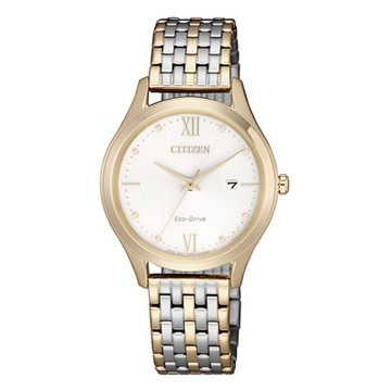 CITIZEN LADY S光動能晶彩洶湧腕錶-銀X金-EW2534-86A-30mm