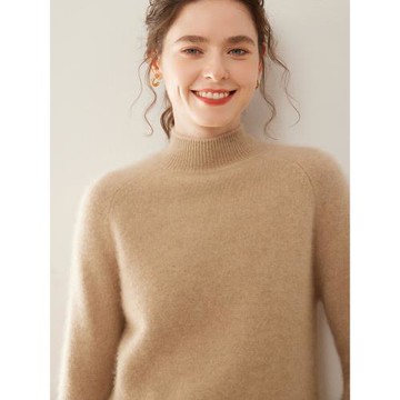 軟糯親膚重磅三股加厚軟糯山羊絨衫女半高領寬松內搭針織打底毛衣