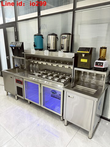 水吧臺商用奶茶店設備全套冷藏操作臺咖啡沙拉開槽飲品工作臺機器