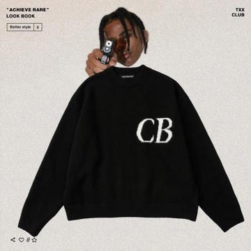 Cole Buxton極簡字母提花針織衫小眾高街男女寬松休閑圓領毛衣潮