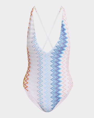 Shaded Chevron Plunge One-Piece Swimsuit