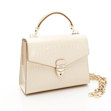 ASPINAL of LONDON MIDI Mayfair2 Bag (白)(鱷魚壓紋/金白雙色鍊帶)
