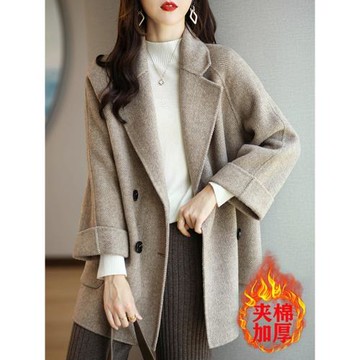 (免運)大碼女裝秋冬季爆款胖妹妹加厚夾棉毛呢外套高級感中長款呢子大衣