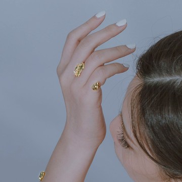 Space Ice - 宇宙冰晶系列 冰晶開口雙指戒-厚鍍金