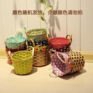 🎀免運臺灣有貨🎀【買一送一】田園手提收納手工雜物編織購物籃收納盒桌麵草編籃子