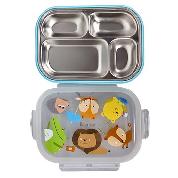 台灣晉億 不鏽鋼寶寶兒童密封無毒分隔餐盤  餐盒  藍色野餐  1個