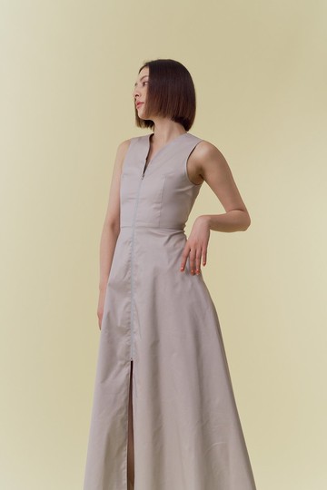 灰色前拉鍊長洋裝