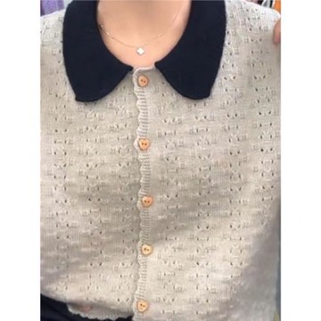 漂亮鏤空長袖POLO領毛衣女春秋新款中年媽媽洋氣寬松針織打底衫