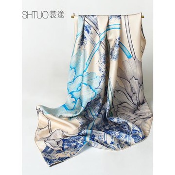 真絲絲巾女秋冬季大方巾圍巾披肩桑蠶絲送媽媽長輩高級感禮物盒裝