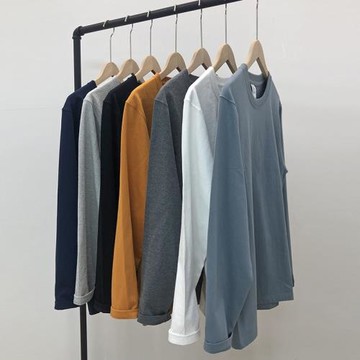 美式270g重磅純棉長袖t恤男純色黑白色春夏季寬松ins潮男士打底衫