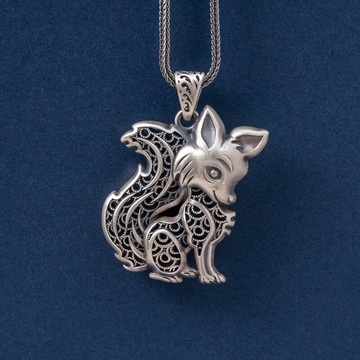 S999足銀復古花絲鏤空九尾吊墜狐貍項鏈女個性掛件長鏈情侶掛飾