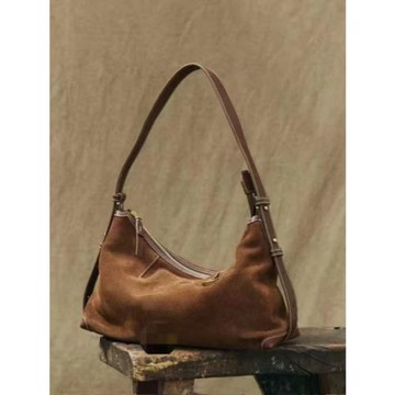 陳麗君同款循跡淺行hobo包麂皮絨腋下通勤餃子包女