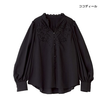 【ココディール】黑色蕾絲簍空襯衫 O1X18051