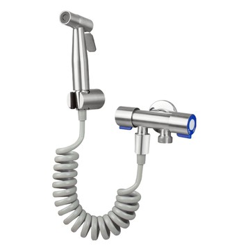 馬桶噴槍組 304不鏽鋼雙控角閥 太空鋁免釘座 1.5米伸縮電話線管  1組
