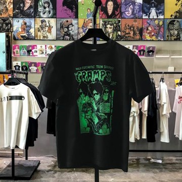 ins超火The Cramps樂隊個性潮牌搖滾t恤情侶款街頭印花寬松短袖男