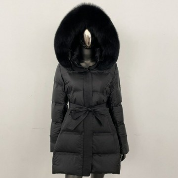 【巴黎精品】現貨+預購 頂級狐狸毛領真羽絨外套白鴨絨外套羽絨衣秋冬大碼休閒女裝-綁帶長女外套7色a1ld61