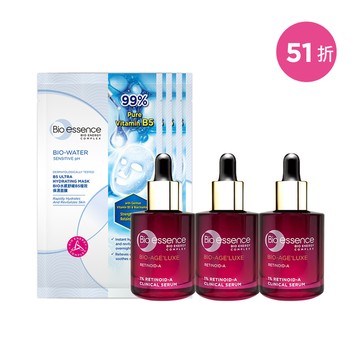 【Bio-essence 碧歐斯】臻萃原生1%進化A醇高效精華30mlx3+水感舒緩B5極效保濕面膜20mlx1 (2024MIT)x4