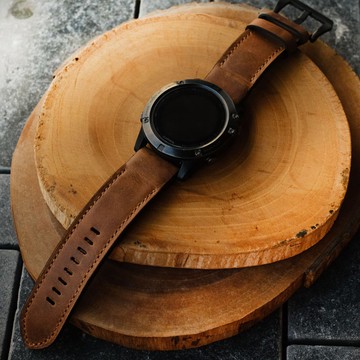 瘋馬皮赤褐色皮革 Garmin 手錶錶帶，附快拆設計