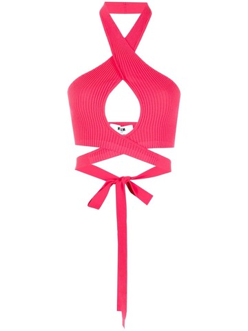 MSGM - ribbed-knit crop top - women - Viscose/Polyester - S - Pink