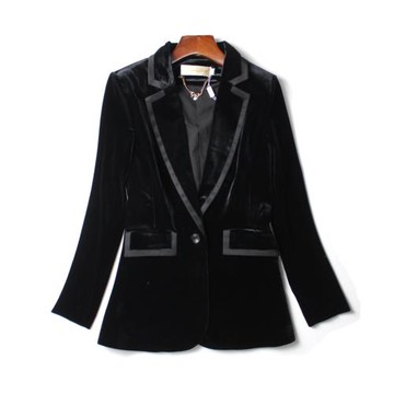 黑色絲絨西裝外套女長袖chic春秋新款一粒扣時尚小香風金絲絨西服
