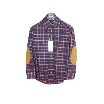 Dsquared2 女士 肘部拼皮 酒紅色磨毛質感 七分袖格紋襯衫 IT38