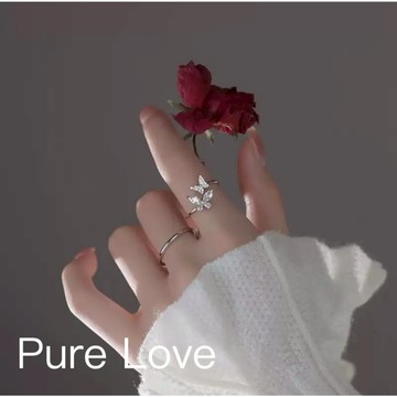 Pure Love樂芙 /正韓 銀飾【S925純銀】R0762簡約通體純銀蝴蝶鋯石可調式開口戒指 / 銀