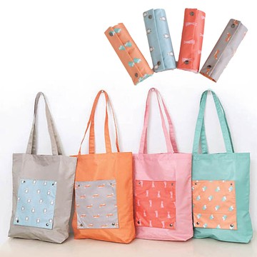 e.city_韓版圖案防潑水折疊單肩包購物袋