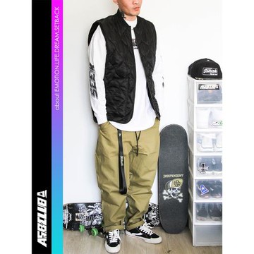 來福葉店菱格棉馬甲背心寬松立領拉鏈美式工裝街頭滑板西海岸