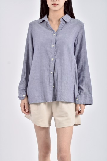 (M) net ladies質感棉質純棉長袖藍色襯衫上衣