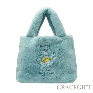 【Grace Gift】Care Bears-許願小熊單肩毛毛托特包 藍綠