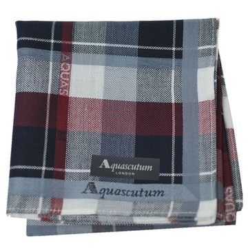 Aquascutum 經典品牌大格紋字母LOGO帕領巾(黑灰紅格/50CM)