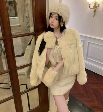 「設計師款」名媛系列全兔毛（100%）小香風重工外套