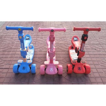 美勝達兒童滑板車三合一寶寶可坐滑行兩用折疊單腳滑板閃光平衡車