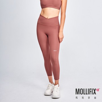 Mollifix 瑪莉菲絲 前交叉高腰包覆7分褲、瑜珈服、Legging (暖陽橘)