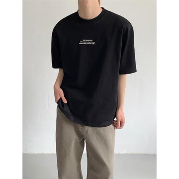 權一 夏季重磅正肩短袖T恤男設計感慵懶字母半袖打底衫男女小眾潮