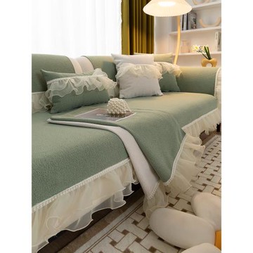 北歐高檔雪尼爾沙發墊輕奢風四季通用簡約現代防滑蕾絲邊套罩蓋布