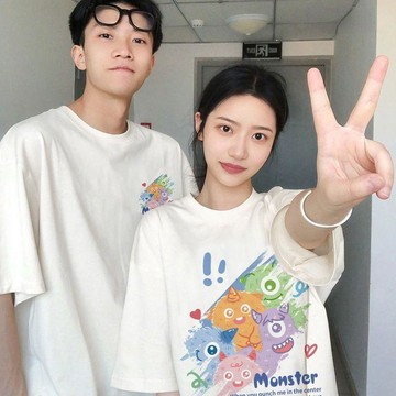 台灣现貨 情侶上衣 100%純棉 夏天短袖 女生上衣 卡通可愛T恤 男生短袖 短袖上衣 休閒百搭上衣 女生短袖 情侶裝