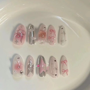 春日粉嫩少女 實拍純手工穿戴甲 顯白愛心美甲 美甲貼 指甲貼 美甲貼片 指甲貼片 穿戴甲 光療甲