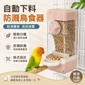 省錢鋪寵物】 鸚鵡自動鳥用餵食器防濺鳥食盒防撒一體穀殻分離掛式下料器飼料盒 出貨 自動餵食器 寵物餵食器 鸚鵡飼料盒