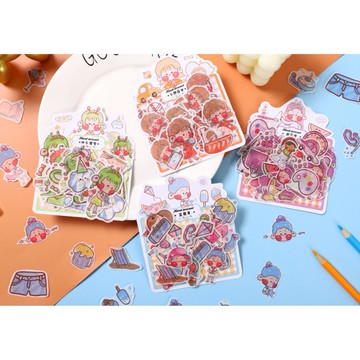 🍋檸檬青🍋 新款現貨快樂肥宅系列可愛卡通貼紙包4款40枚入DIY手撕貼紙手帳裝飾文創筆記素材