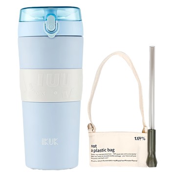 IKUK 艾可 保溫大Q彈杯 附贈杯袋和吸管 真空雙層保溫保冷8小時 適合檸檬汁 拿鐵 中藥等飲品 大口徑 800ml 新一代2.0上蓋  冰雪藍  1個