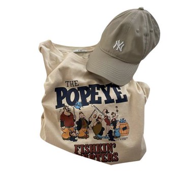 卡通字母印花t恤女圓領顯瘦內搭短袖打底衫2022夏季中長歐美上衣